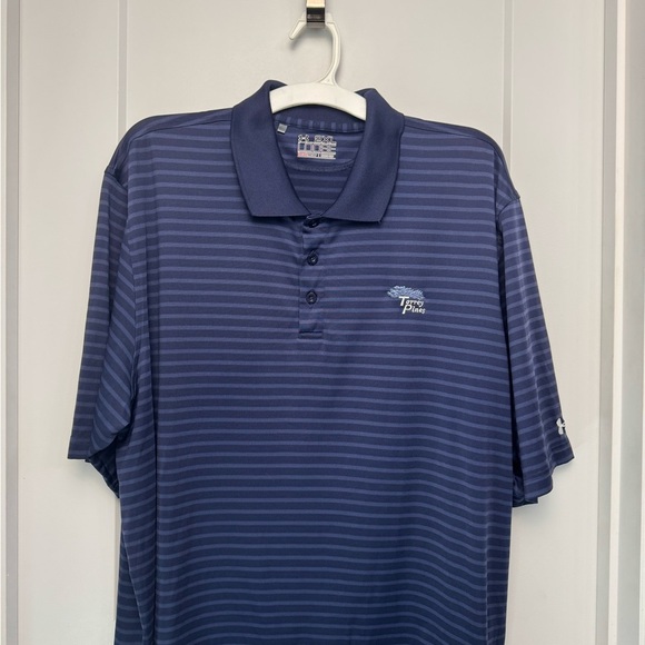 Under Armour Men's Golf Polo Torrey Pines 2XL Loose Blue Stiped Heat Gear Preppy - Picture 3 of 8